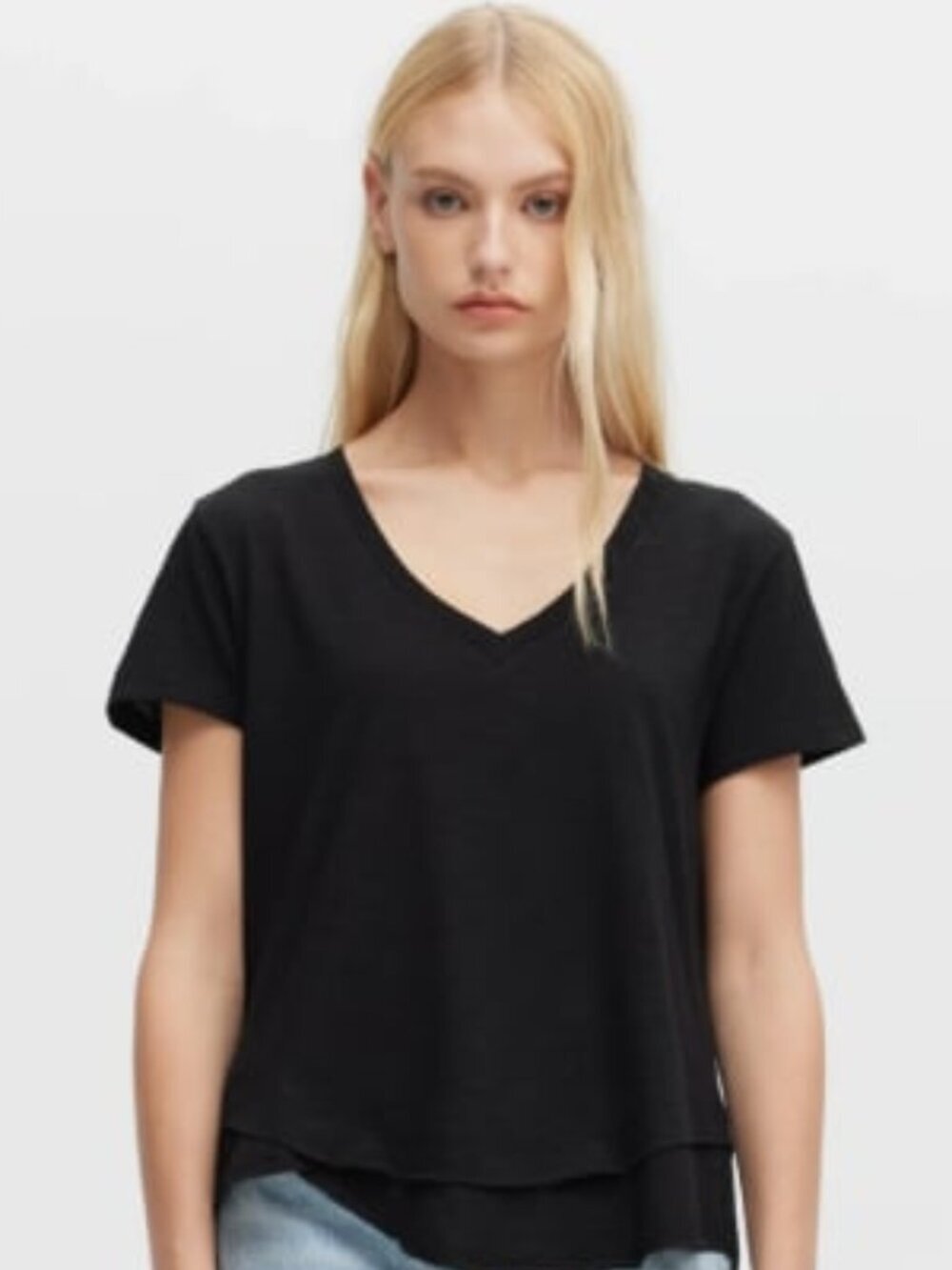 FREE with 15$ Purchase - Dynamite Asymmetrical V Neck Black T-Shirt